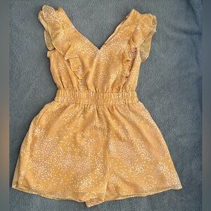 Express Yellow V-Neck Polka Dot Ruffle Romper Size XS